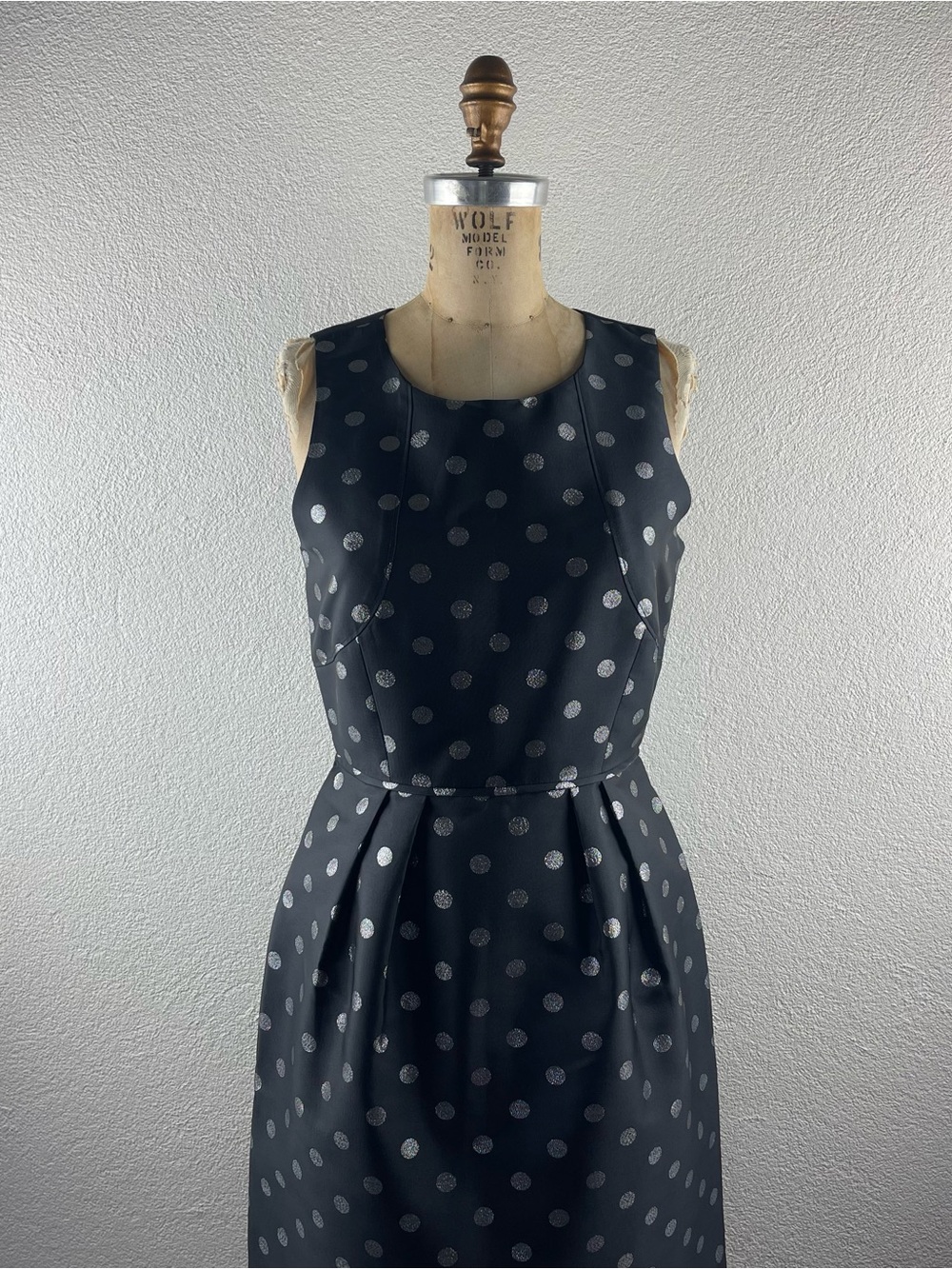JCrew l 2 Black Silver Polka Dots Sheath Wiggle Retro Pinup Cocktail Party Dress